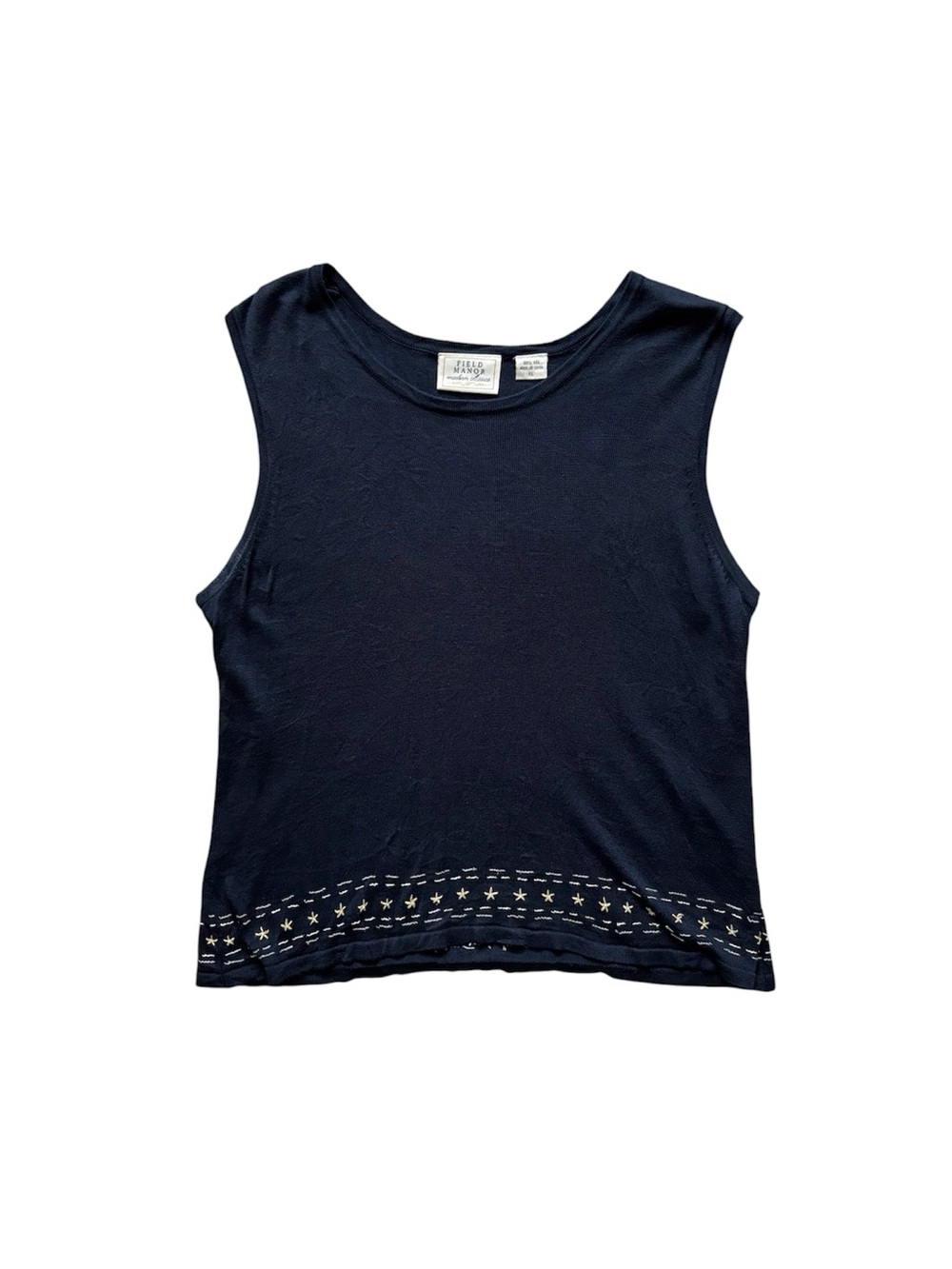 Vintage 90s Silk Embroidered Tank Top Minimalist Cottagecore XL